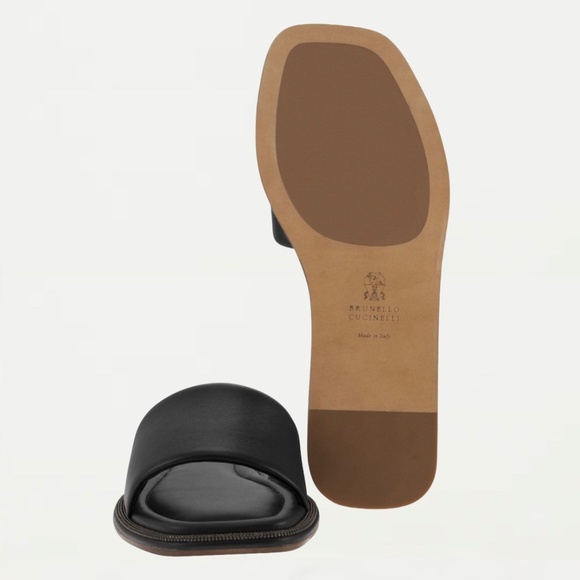 BRUNELLO CUCINELLI Leather Slides Sandals with Monili Trim in Black Size 39 - Picture 5 of 6